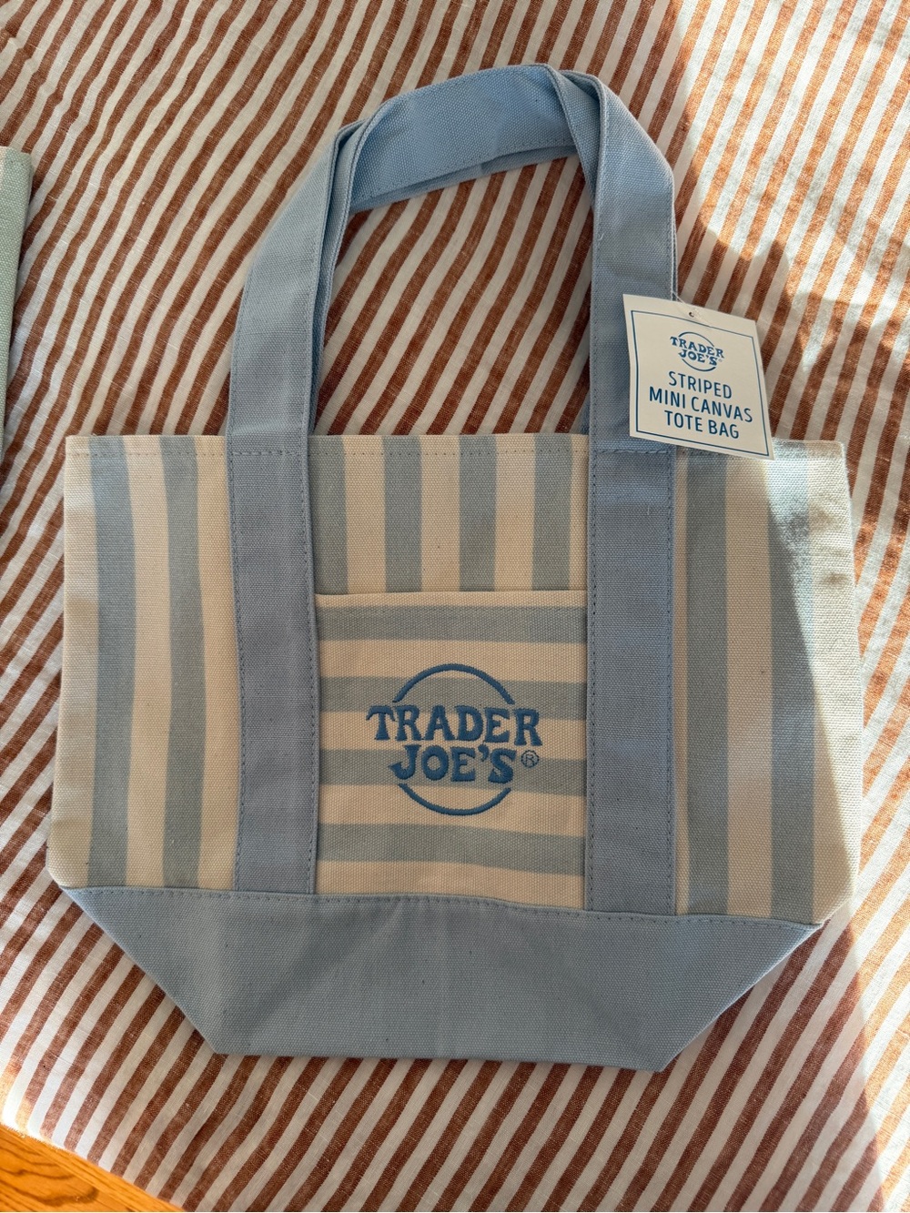 Trader Joe's Blue & Cream Striped Mini Canvas Tote